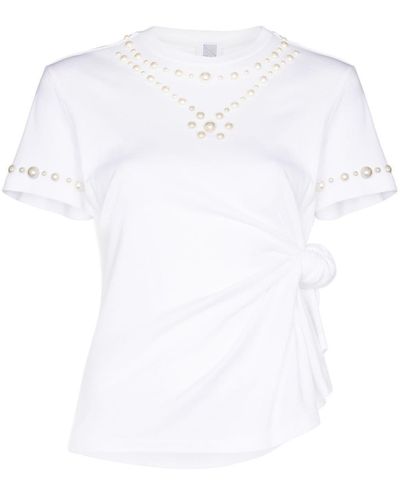 Rosie Assoulin Pearl-embellished Knotted T-shirt - White