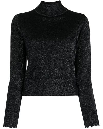 N.Peal Cashmere Sparkle-knit Mock-neck Jumper - Black