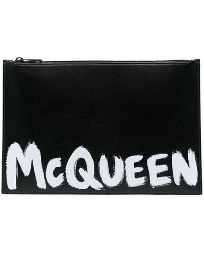 Alexander McQueen Pochette en cuir à logo imprimé - Noir