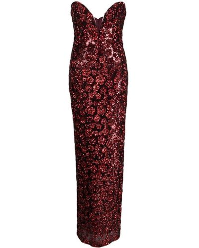 Marchesa Sequined Sweetheart-neck Maxi Dress - Red