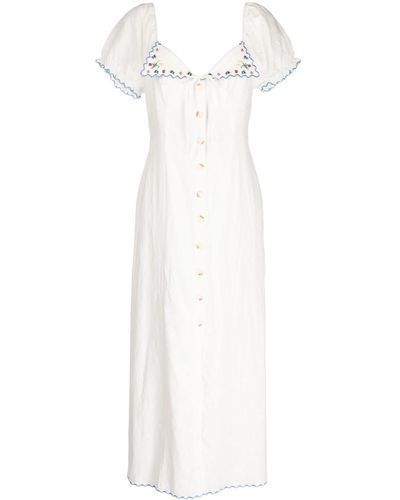 RIXO London Midi-jurk Met Geborduurde Bloemen - Wit