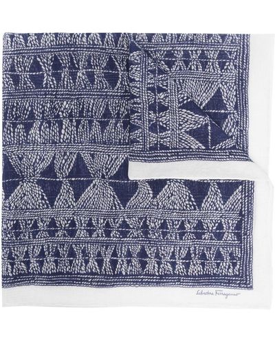 Ferragamo Sjaal Met Grafische Print - Blauw