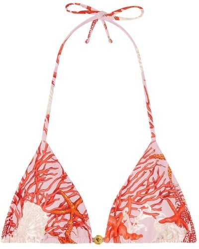Versace Sea Motif Print Bikini Top - Red
