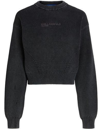 Karl Lagerfeld Gerippter Pullover mit Logo - Schwarz