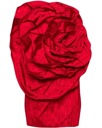 Huishan Zhang Floral-appliqué Moire Minidress - Red