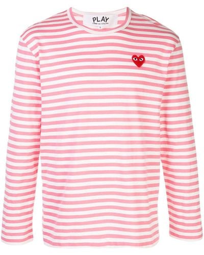 COMME DES GARÇONS PLAY Long Sleeve Heart Stripe Logo T-shirt - Red