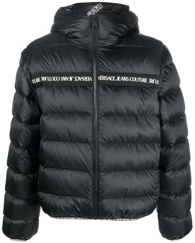 Versace Jeans Couture Logo-print Hooded Padded Jacket - Black