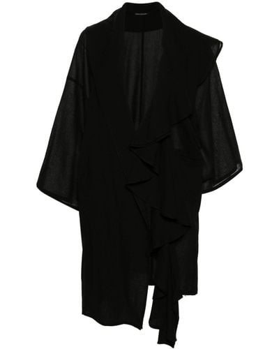 Yohji Yamamoto Textured Draped Midi Coat - Black
