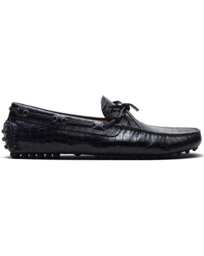 Car Shoe Crocodile Effect Loafers - Black