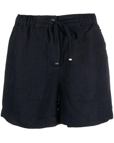 Tommy Hilfiger Logo-plaque Linen Drawstring Shorts - Blue