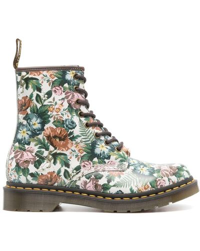 Dr. Martens 1460 Floral-print Leather Boots - Wit