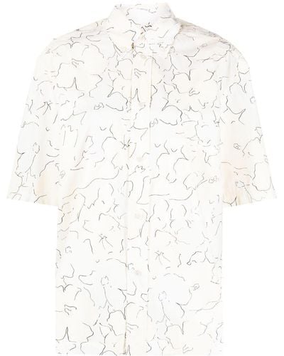 Plan C Camisa con motivo floral y manga corta - Blanco