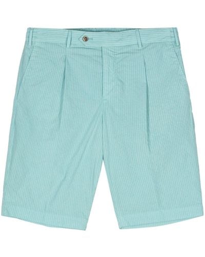 PT Torino Pleat-detail Seersucker Shorts - Blue