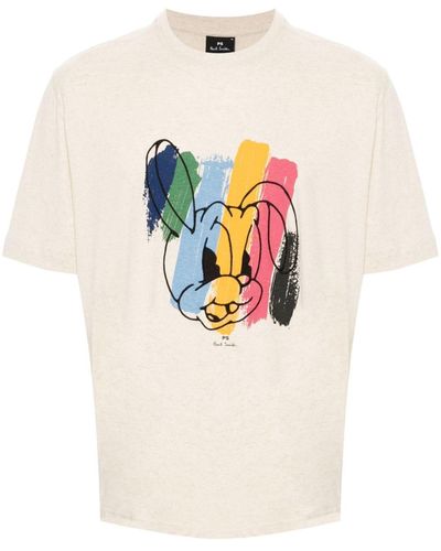 PS by Paul Smith Rabbit-embroidered Cotton-blend T-shirt - White