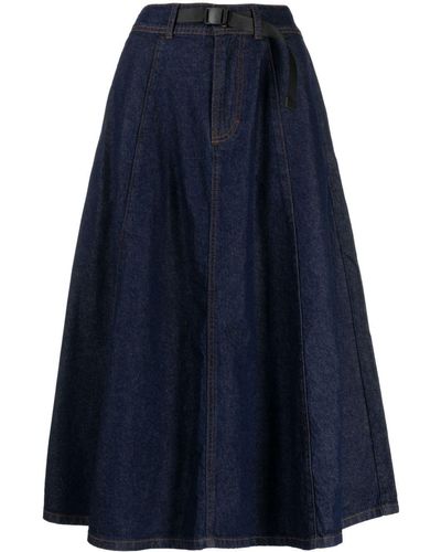 Chocoolate Belted-waisted Denim Midi Skirt - Blue