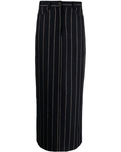 Musier Paris Pinstriped Wool Blend Maxi Skirt - Black