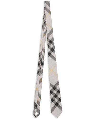 Burberry Chequered Silk Tie - Grey