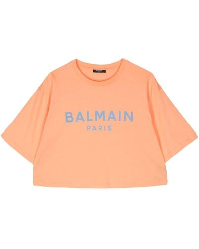 Balmain Cropped-T-Shirt mit Logo-Print - Orange