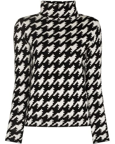 Perfect Moment Houndstooth Pattern Turtleneck Sweater - Black