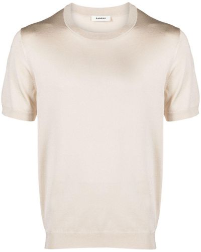 Sandro Fine-knit Crew-neck T-shirt - Natural