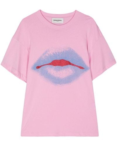 Sonia Rykiel Camiseta con labios estampados - Rosa