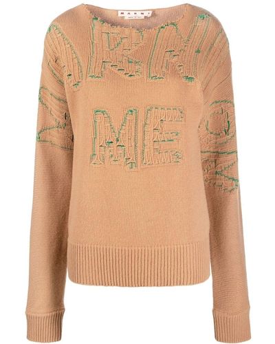 Marni Logo-embroidered Knitted Jumper - Natural