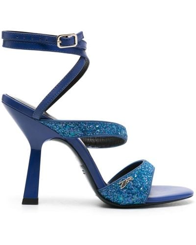 Patrizia Pepe 100mm Glittered Leather Sandals - Blue