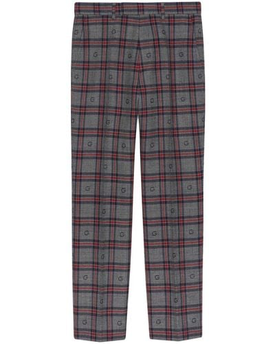 Gucci Check-pattern Wool Tapered Pants - Gray