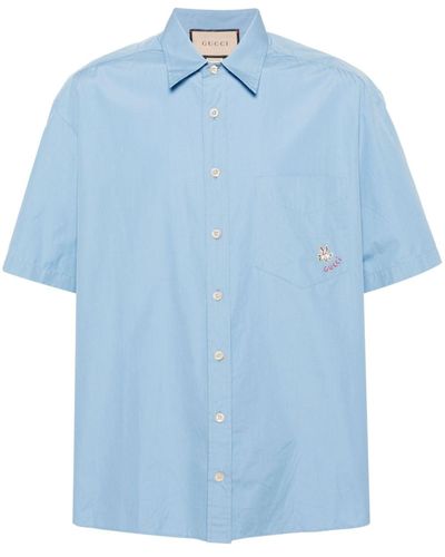 Gucci Logo-embroidered Cotton Shirt - Blue