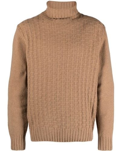 Canali Roll-neck Wool-blend Sweater - Brown