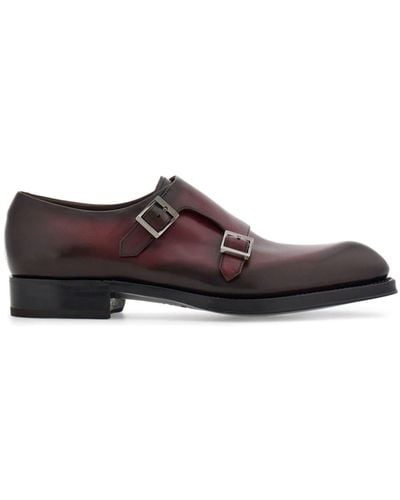 Ferragamo Double-monkstrap Leather Monk Shoes - Brown