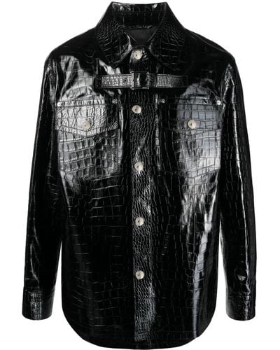 Versace Crocodile-embossed Leather Jacket - Black