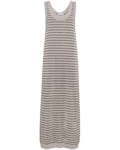 Brunello Cucinelli Striped Cotton Maxi Dress - Grey