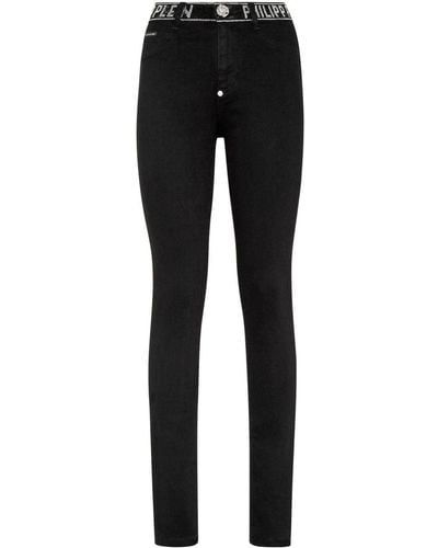 Philipp Plein Crystal-embellished High-waist Jeans - Black