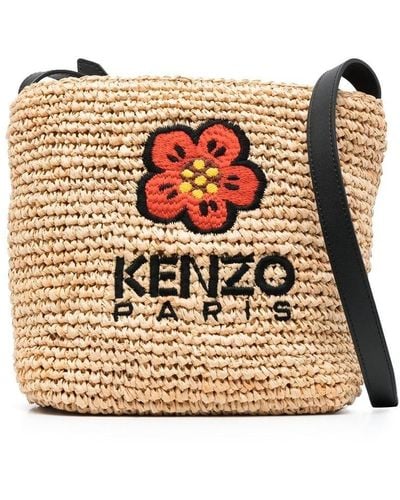 KENZO Logo-print Woven Raffia Bag - Natural
