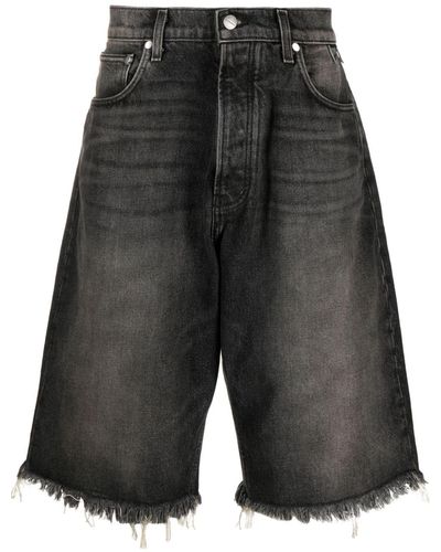 Rhude Ausgeblichene Jeans-Shorts mit Logo-Schild - Schwarz
