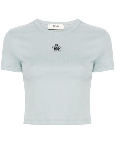 Fendi Cropped T-shirt Met Geborduurd Logo - Blauw