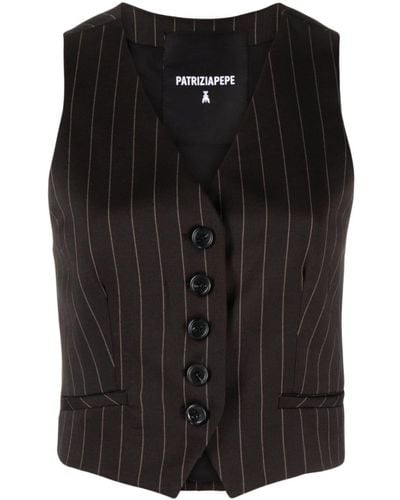 Patrizia Pepe Pinstripe-pattern Faux-pocket Waistcoat - Black