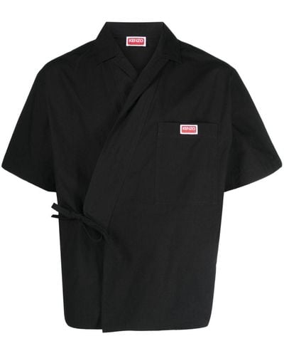 KENZO Logo-patch Cotton Kimono Shirt - Black
