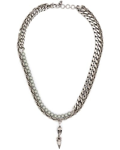 Alexander McQueen Nieten-halskette mit perlen und skull-motiv - Mettallic