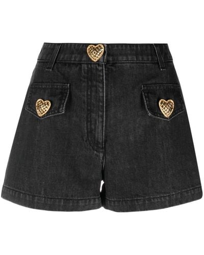 Moschino Pantalones vaqueros cortos con aplique de corazón - Negro