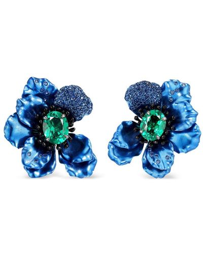 Anabela Chan 18kt White Gold Poppy Emerald And Sapphire Earrings - Blue