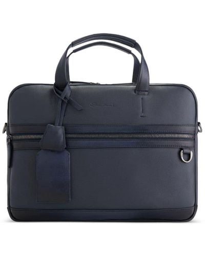 Santoni Leather Laptop Bag - Blue