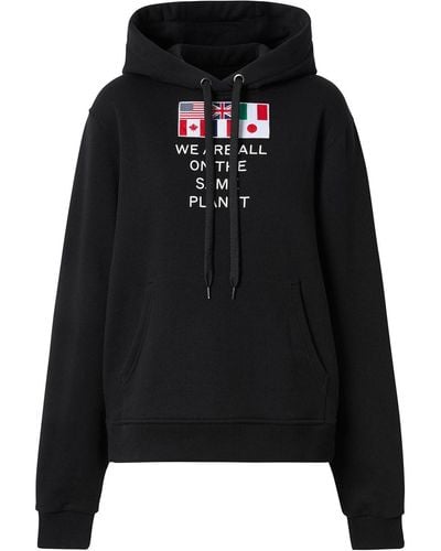 Burberry Flag Appliqué and Print Cotton Oversized Hoodie - Schwarz