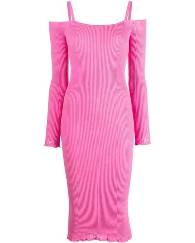 Blumarine Off-shoulder Ribbed-knit Dress - Pink