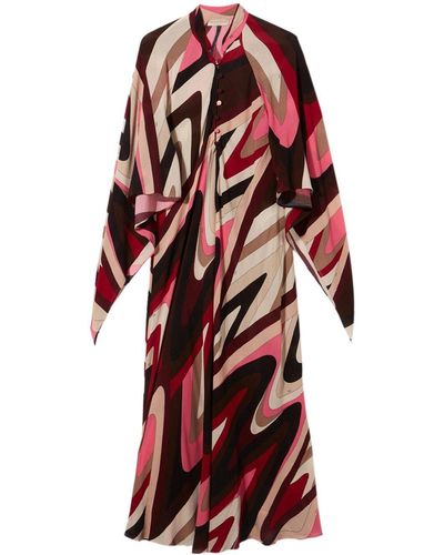 Emilio Pucci Moire-print Long-sleeve Maxi Dress - Red