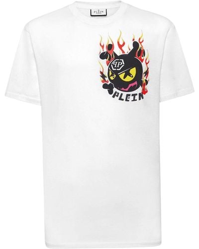 Philipp Plein T-Shirt mit Flammen-Print - Weiß