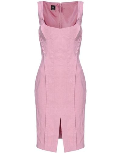 Pinko Square-neck Linen Blend Minidress - Pink