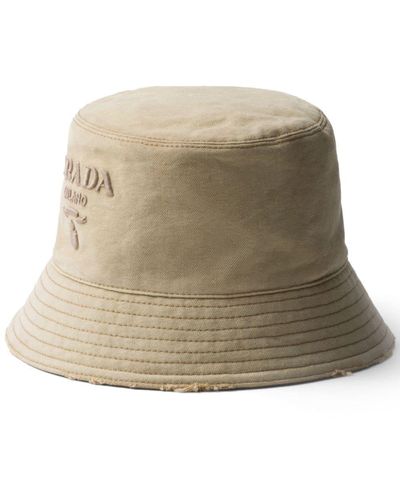 Prada Logo-embroidered Cotton Bucket Hat - Natural