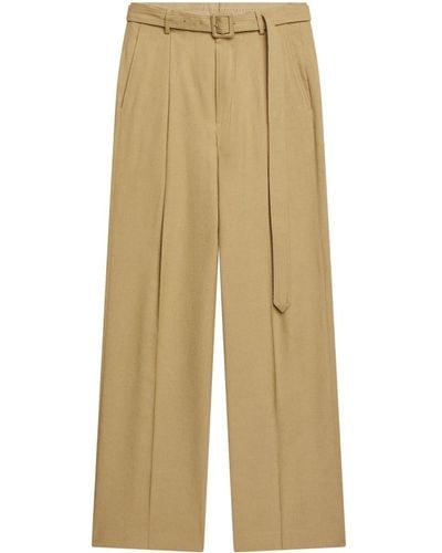Dries Van Noten Belted Mid-rise Tailored Trousers - Natural
